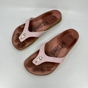 Birki's Birkenstock Thong Toe Post Sandal EU 39 L8 M6 White Pink Stripe
